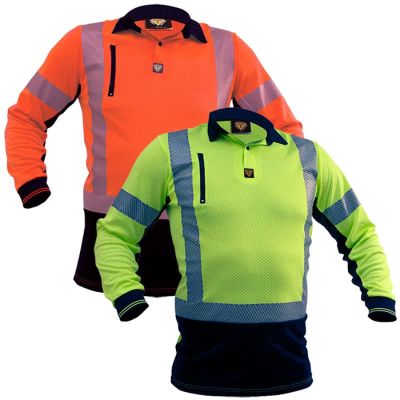 Caution Hi Vis D/N Men's L/Sleeve Microvent Polo