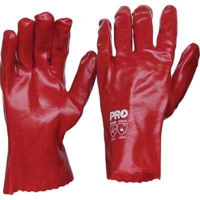 PVC Red Single Dip Glove with Knitted Wrist - 27cm