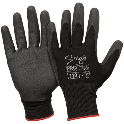 STINGA Black PVC Foam Glove On A Nylon Liner