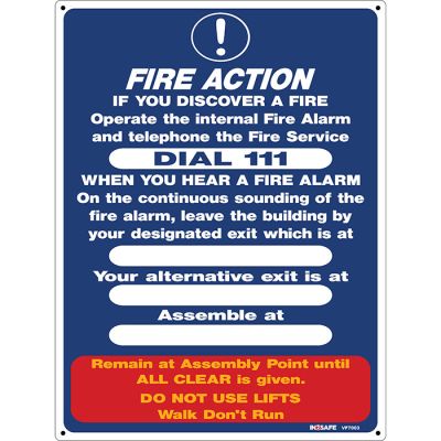 Fire Action - with Alarm Instructions Sign