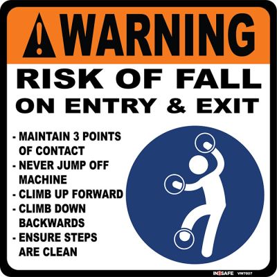 WARNING Risk of Fall 3 Points of Contact Sticker