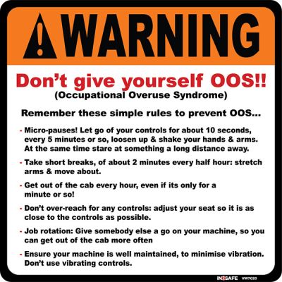WARNING OOS Occupational Overuse Syndrome Sticker