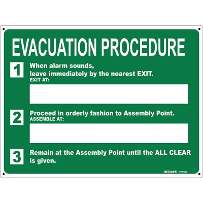 Evacuation Procedure 1, 2, 3, Information Sign