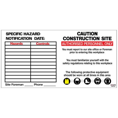 Specific HAZARD Site Board - Std Laiminate