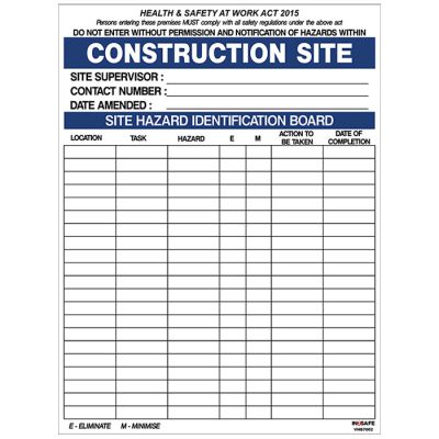 Site HAZARD Board Construction Site -W/B Laiminate