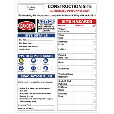 Site Hazard Board - Whiteboard Laminate Coated